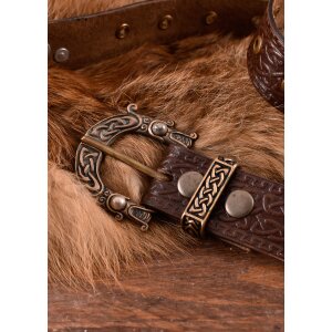 Leather belt with buckle and embossing in Celtic pattern