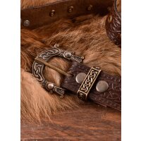Leather belt with buckle and embossing in Celtic pattern