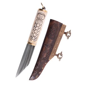 Small Viking Sax, bone handle with Nordic motif, sheath...
