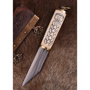 Small Viking Sax, bone handle with Nordic motif, sheath included