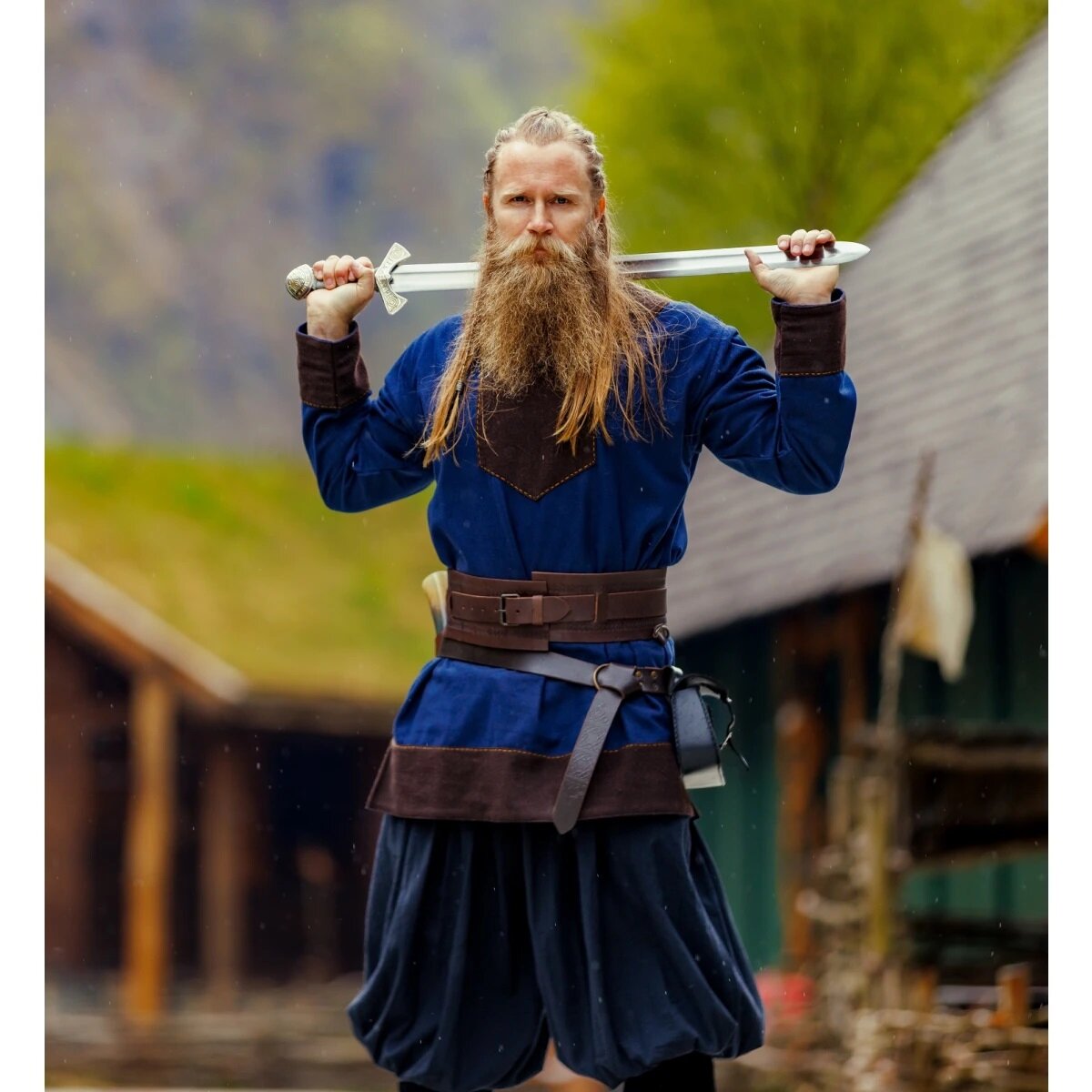 Viking tunic wool "Roland" dark blue