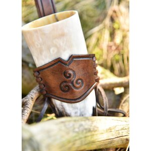 Leather horn holder for drinking horn dark brown,...