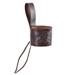 Leather horn holder for drinking horn brown, embossed...