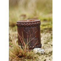 Dice cup brown, made of leather with embossed Thors hammer