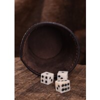 Leather dice cup brown, embossed dragon motif, Jelling style