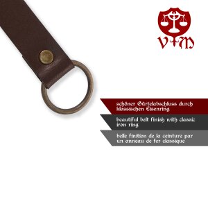 Medieval leather long belt with iron ring, 160 cm, various colors