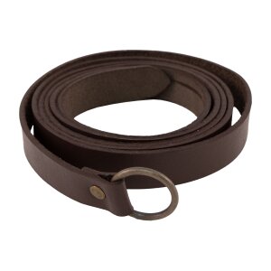 Medieval leather long belt with iron ring, 160 cm, Brown