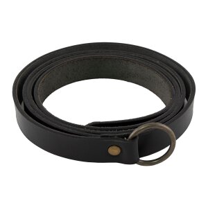 Medieval leather long belt with iron ring, 160 cm, Black