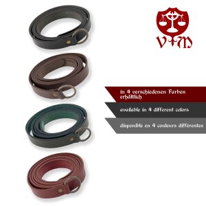 Medieval leather long belt with iron ring, 190 cm, various colors