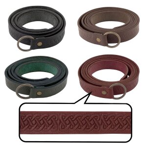Leather long belt with Celtic knot pattern with iron...