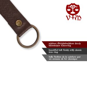 Leather long belt with Celtic knot pattern with iron ring, 160 cm, various colors