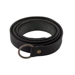 Leather long belt with Celtic knot pattern with iron ring, 160 cm, various colors