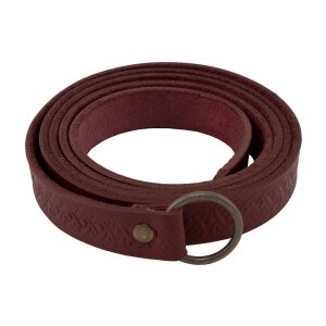 Leather long belt with Celtic knot pattern with iron ring, 160 cm, various colors