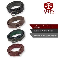 Leather long belt with Celtic knot pattern with iron ring, 160 cm, various colors