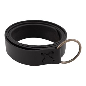 Wide medieval belt with iron ring 160 cm black
