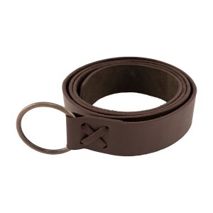 Wide medieval belt with iron ring 190 cm brown