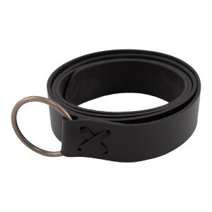 Wide medieval belt with iron ring 190 cm black
