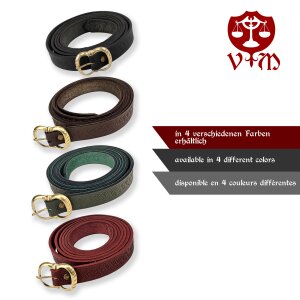 Medieval leather belt with knot pattern and brass buckle, 160 cm, various colors