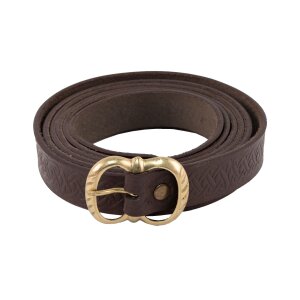 Medieval leather belt with knot pattern and brass buckle, 160 cm, various colors