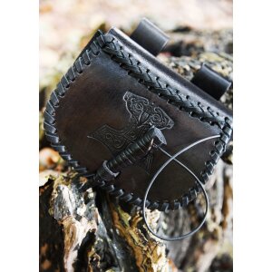 Small belt bag black, made of leather with Thorshammer...