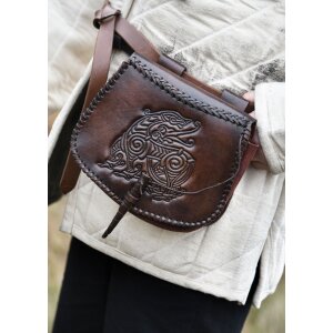 Leather belt bag brown with dragon embossing