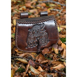 Leather belt bag brown with dragon embossing