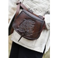 Leather belt bag brown with dragon embossing