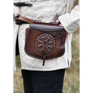 Leather belt bag brown with Vegvisir embossing
