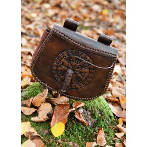 Leather belt bag brown with Vegvisir embossing