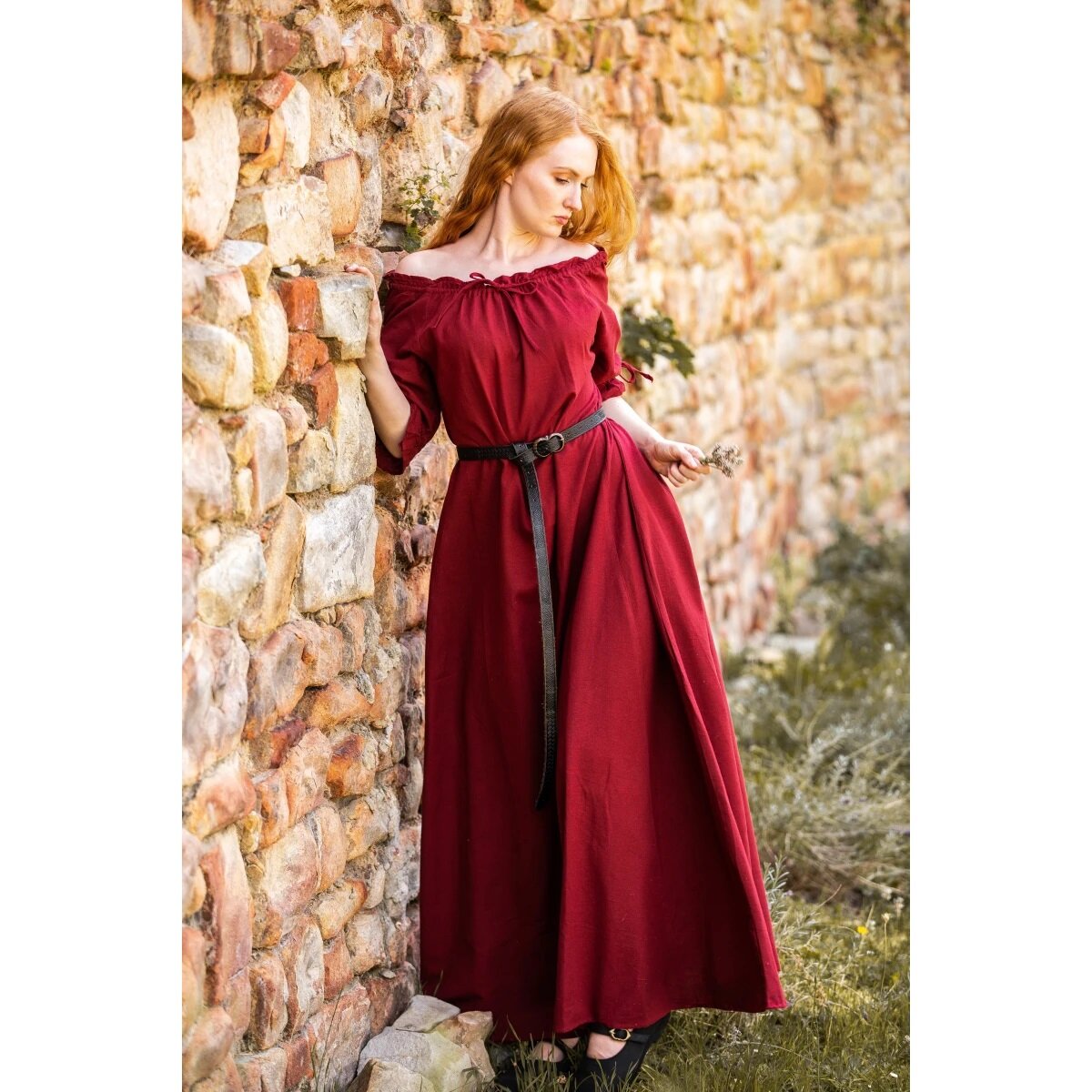 Bodenlanges Kurzarmkleid Rot "Melisande"