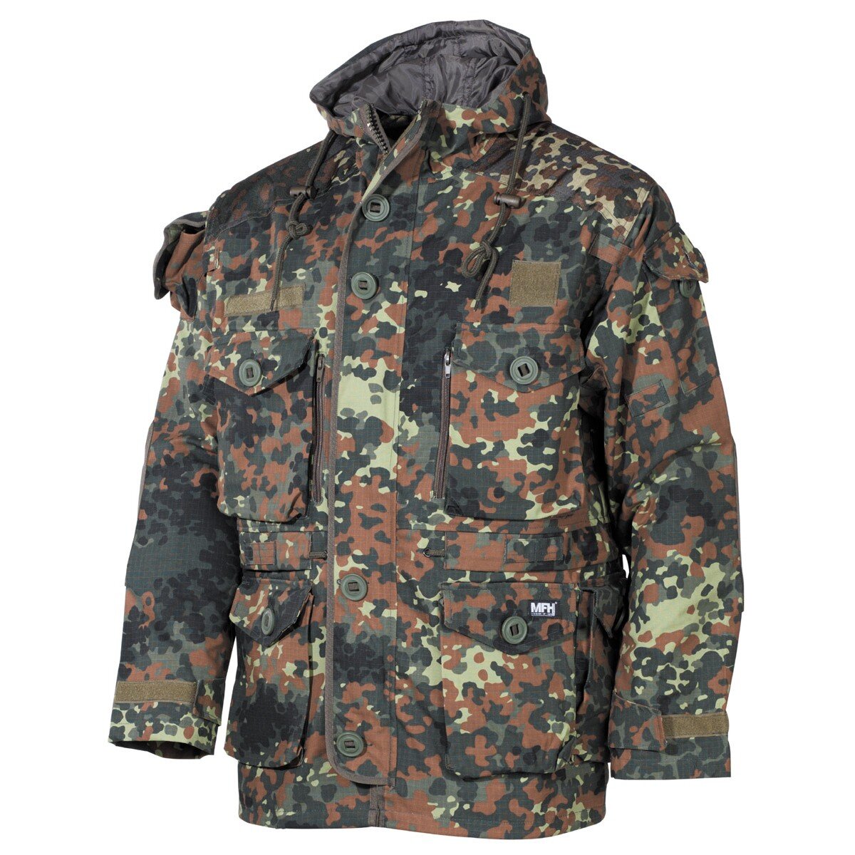 Giacca da esterno con protezione antistrappo, flecktarn