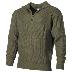 Pullover, &quot;Troyer&quot;, OD green, with zip