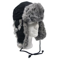 Fur Hat, black, grey real fur, quilted lining