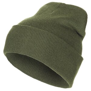 Watch Hat, 100 % Wool,  fine knit, OD green
