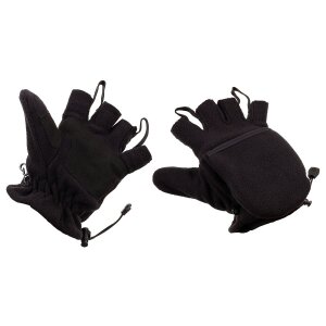 Fleece-Faust-Fingerhandschuhe, schwarz, mit Ausziehschlaufen