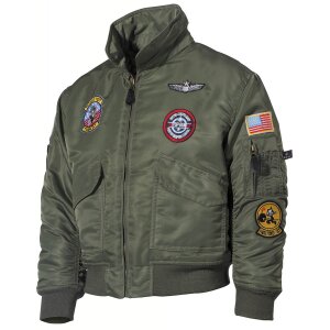 US Kids Pilot Jacket, CWU, OD green, with patches
