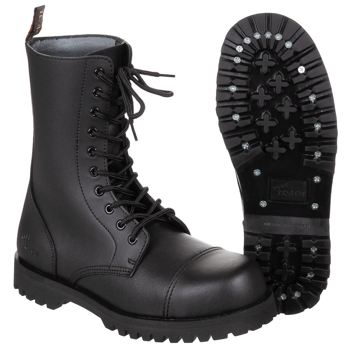 Boots, 10-hole, "Pure Trash", black, steel cap,...