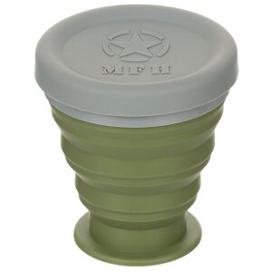 Folding Cup, with lid, Silicone, OD green, 200 ml