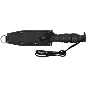 Pilot Knife, black, rubber handle, sheath