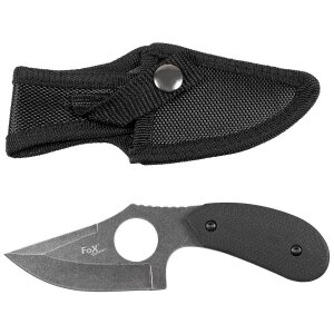 Knife, with finger hole, G10 handle, sheath