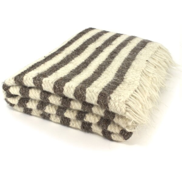 Handwoven blanket woolwhite/grey stripes 140 x 220 cm