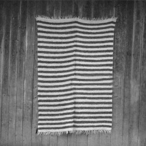 Handwoven blanket woolwhite/grey stripes 140 x 220 cm