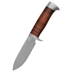 Nyala knife with drop point blade and leather slat handle