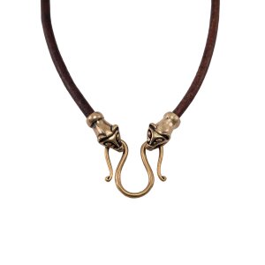 Viking leather necklace brown "weasel head", 60 cm