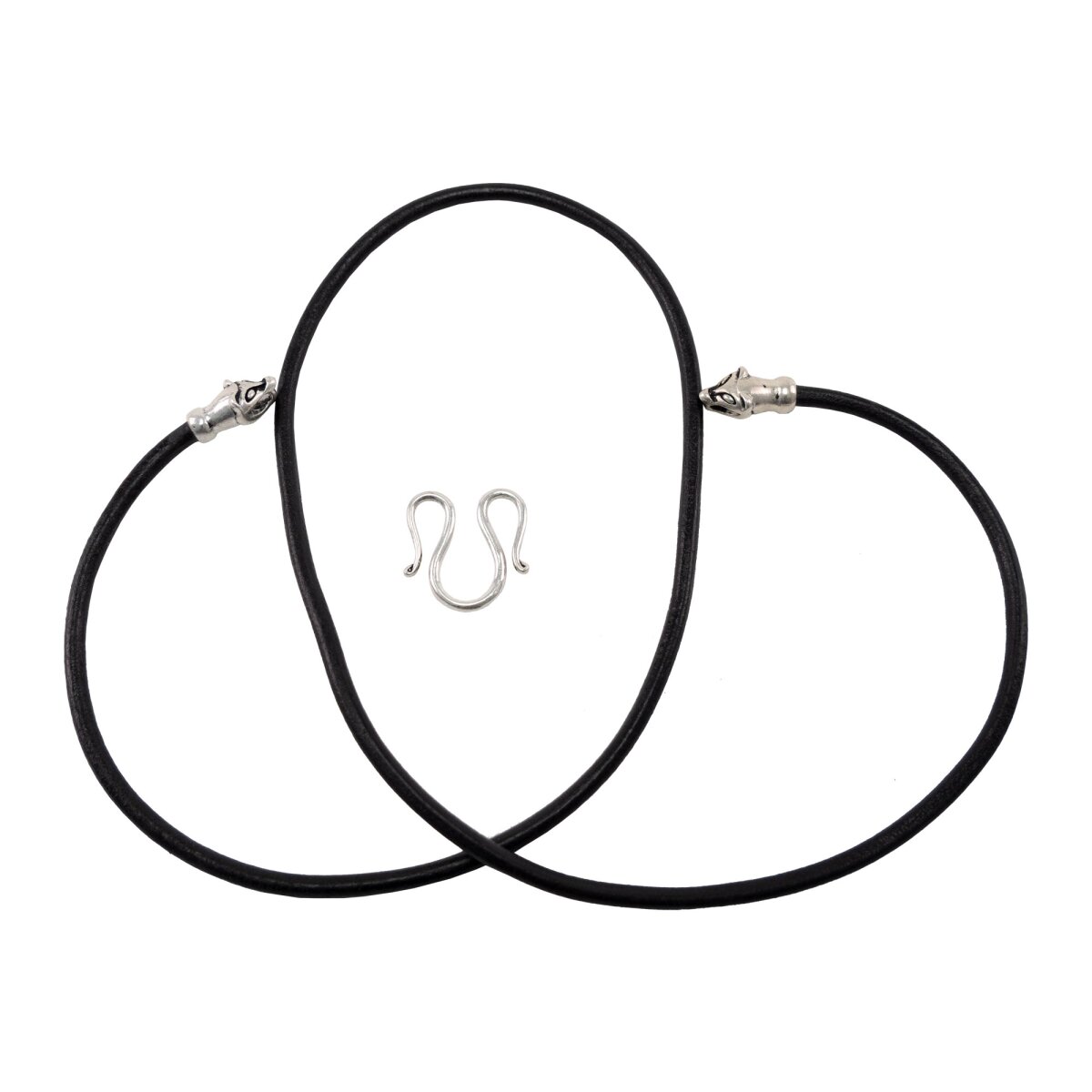 Collier viking en cuir noir "tête de...