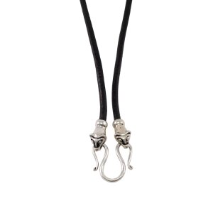 Viking leather necklace black "weasel head", 60 cm