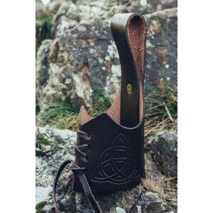 Leather drinking horn holder with Celtic knots...