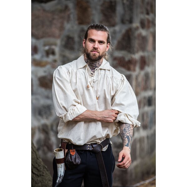 Pirate lace-up shirt "Artur" with collar Natural