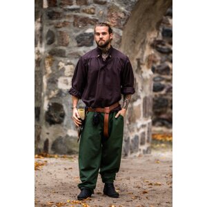 Medieval stand-up collar lace-up shirt brown