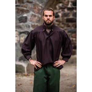 Medieval stand-up collar lace-up shirt brown